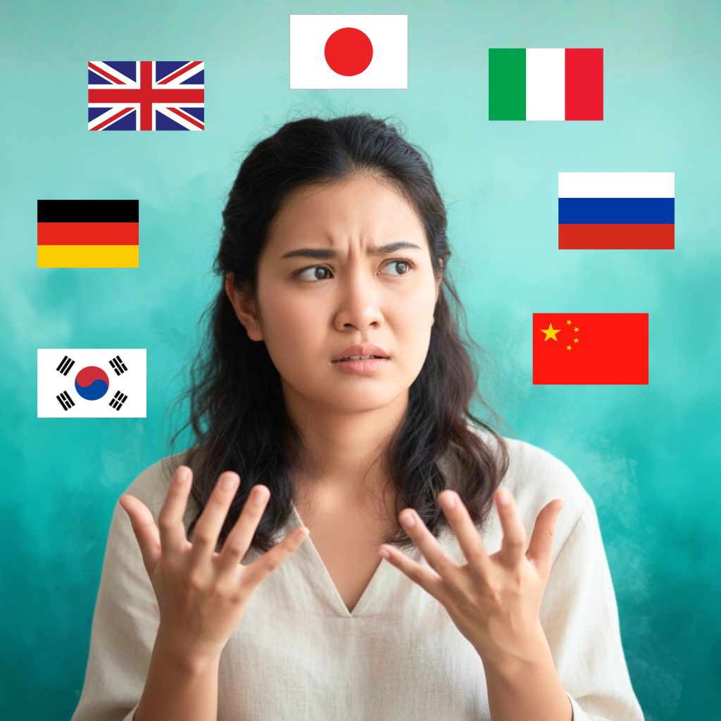 Tourism business owner surrounded by international flags