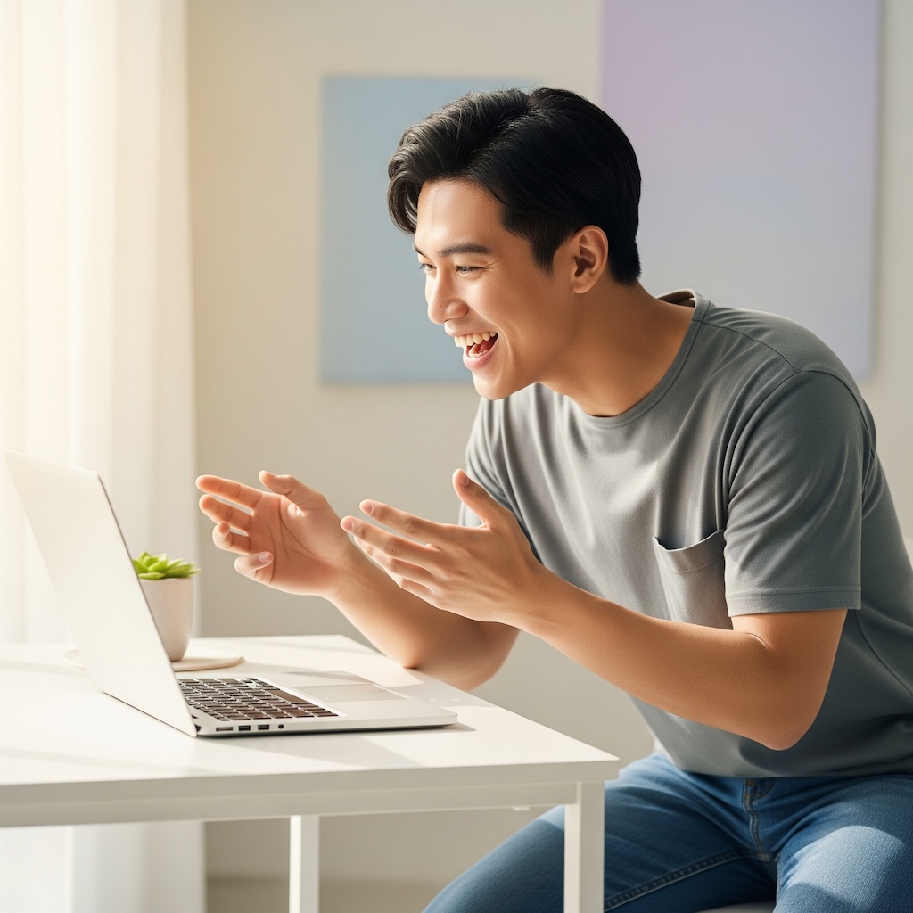 A person interacting with a voice AI interface on a tablet